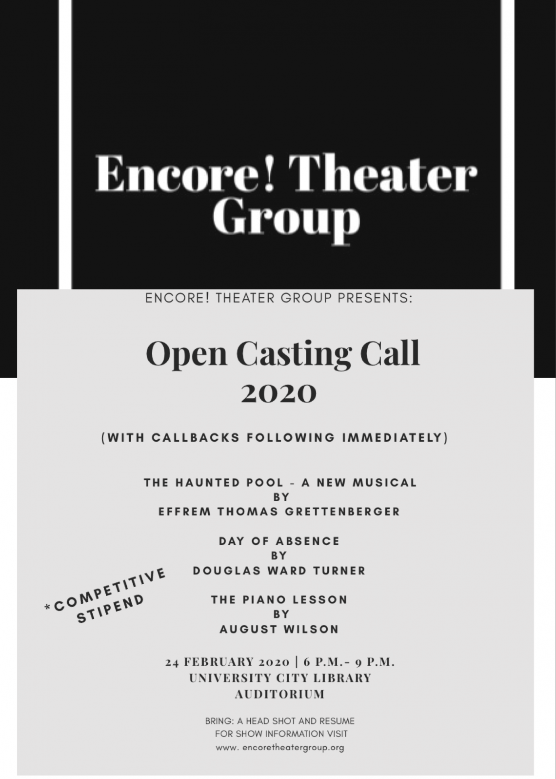 Encore Theater Group Casting Call 2020